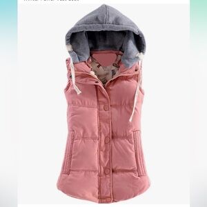 Women's Pink Hooded Puffer Vest